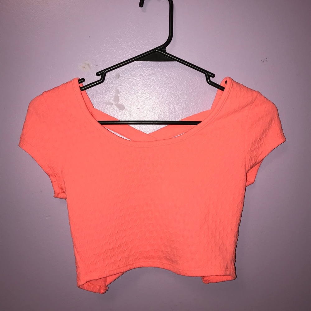 orange/pink neon crop top